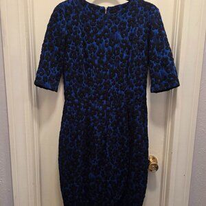 Metaphor Blue & Black Floral Jacquard Sheath Dress Size 10 Exposed Zipper